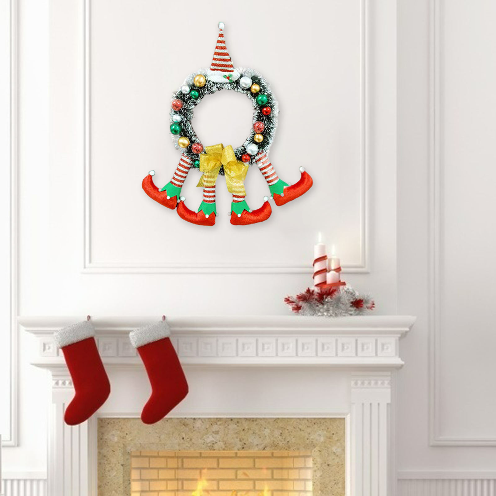 Christmas Wreath Garland Clown Handmade for Front Door Celebration Farmhouse Wall Home Decor Xmas Festival Holiday