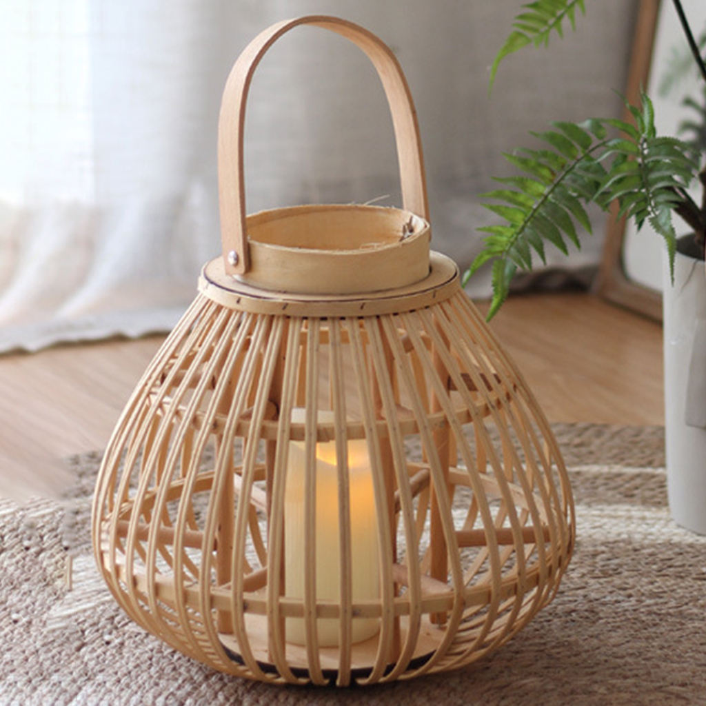 Bamboo Lantern Hand Woven Candlestick Candle Holder Holiday Party Desktop Decor Crafts