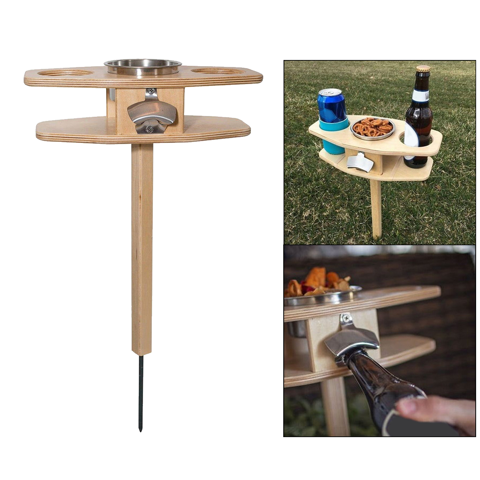 Wooden Wine Table Garden Lawn Beach Party Camping Beer Bottles Rack Stand