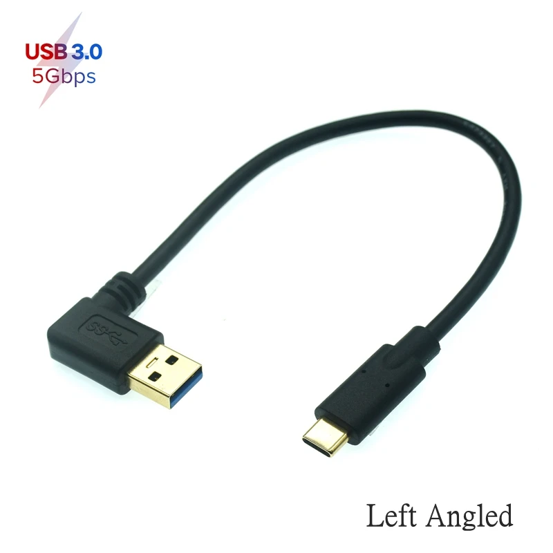Type-C Computer Cables 90 Degree Left Angle USB 2.0 0.25m - Type-A Male to USB3.1 Cable Length: 25cm, Color: Black Black Male USB Data Sync & Charge Cable Connector 