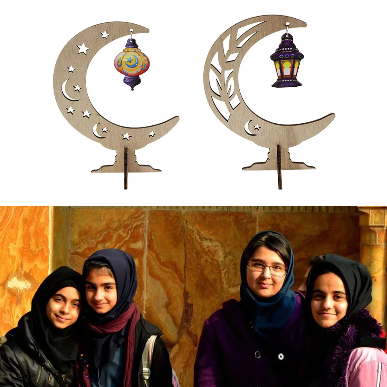 Moon Eid Hanging Decoration Eid Mubarak Wooden Ornament Ramadan for Ramadan Mubarak Eid Decorations