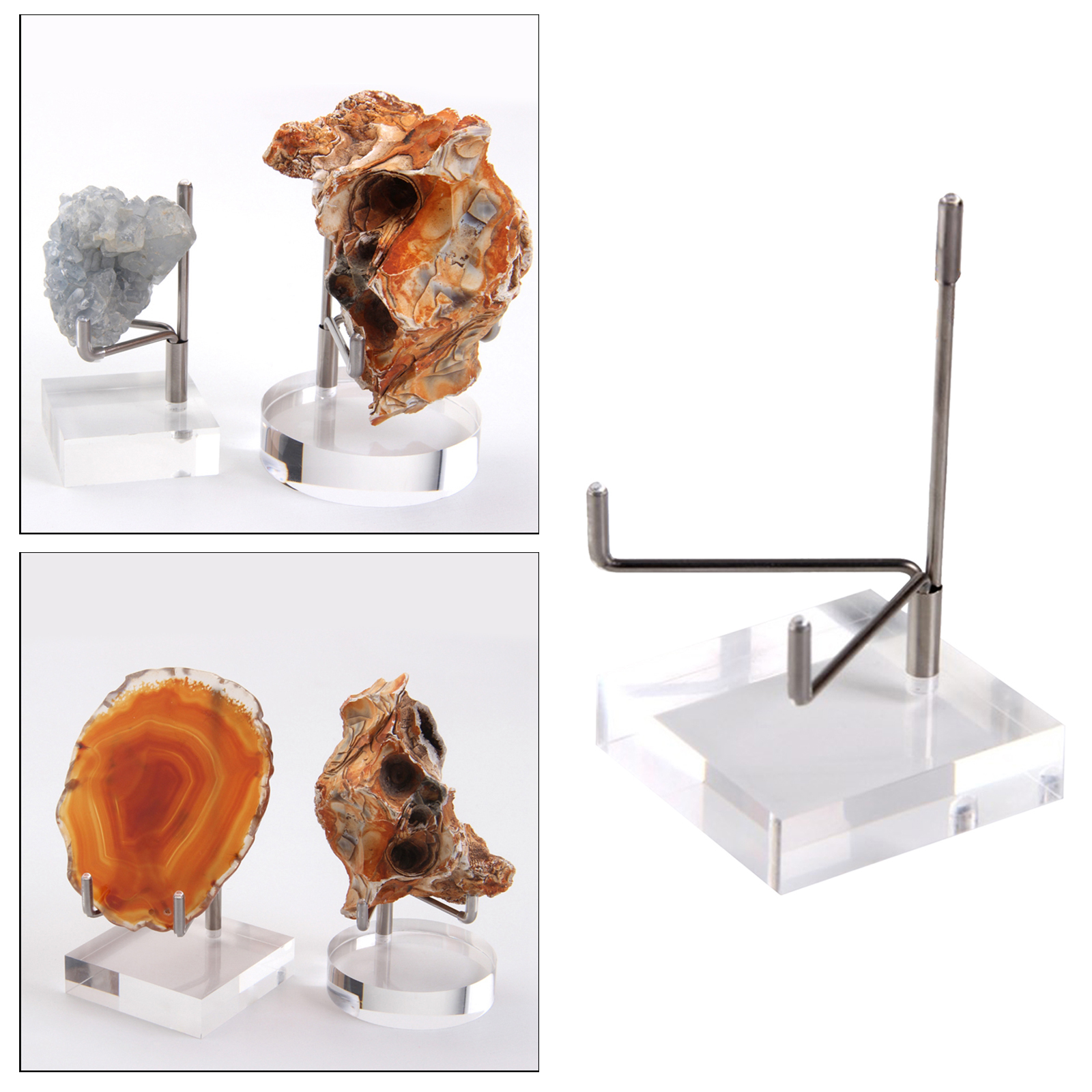 Acrylic Display Stand Metal Arm Holder Suport Square Base for Fossils Minerals Rocks Crystal Ball Collectibles Home Office Decor