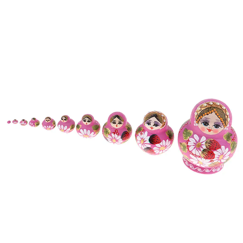 Pink Flower Girl Wood Nesting Dolls Matloschka Kids Birthday