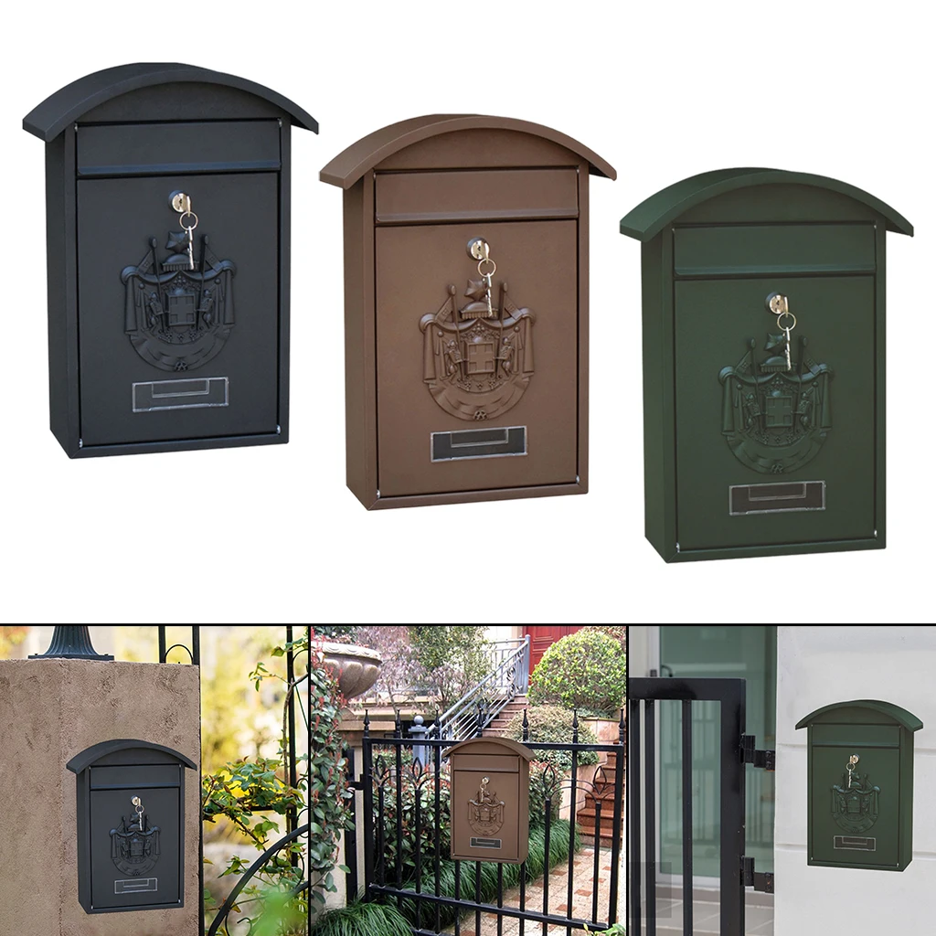 Metal Mailbox Wall Mount Mail Secure Locking Mail Box 10x4x14`` Gate Decorative Secure Letterbox Magazines Storage Case