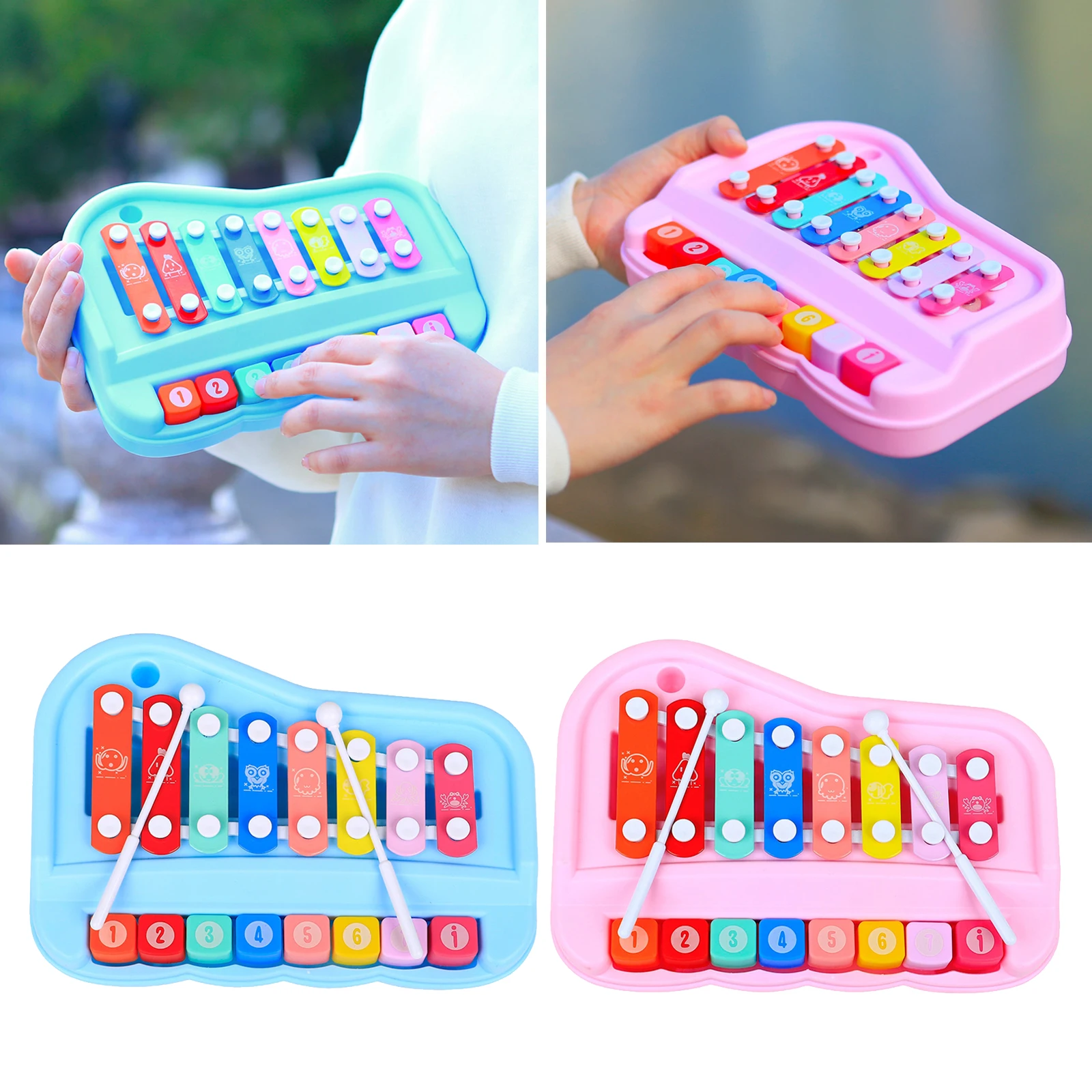 Baby Music Instrument Toy Wooden Xylophone Children Kids Musical Toys w/ Safe Mallet Musical Cards Xmas Gifts