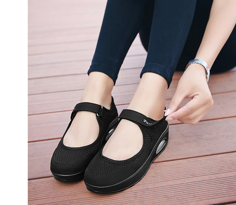 STS Brand 2019 New Fashion Women Sneakers Casual Air Cushion Hook & Loop Loafers Flat Shoes Women Breathable Mesh Mother's Shoes (11)