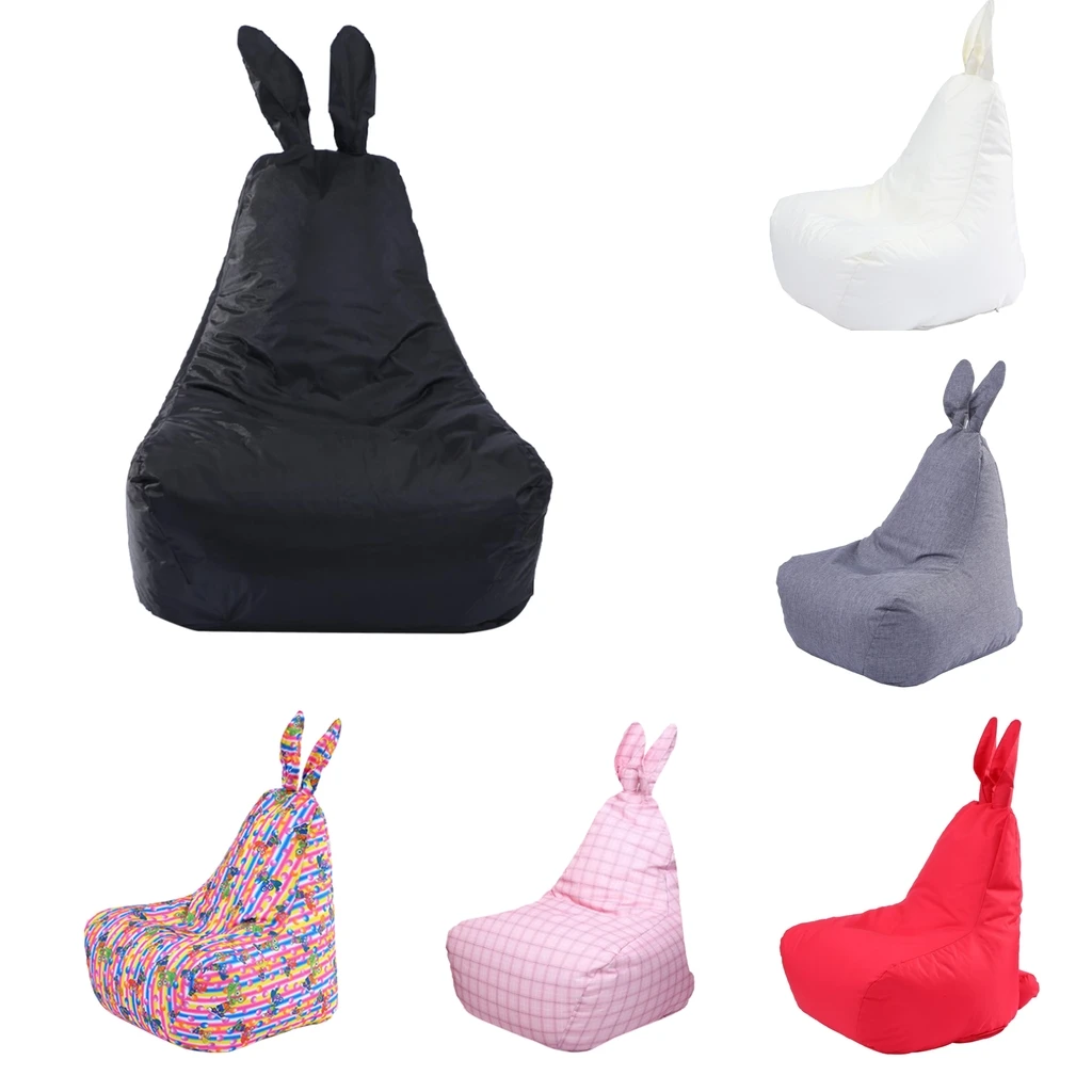 Rabbit Shape Bean Bag Chair Cover Sofa Slipcover without Filling , Comfort Stuffed Animal Plush Toys Organizer for Kids