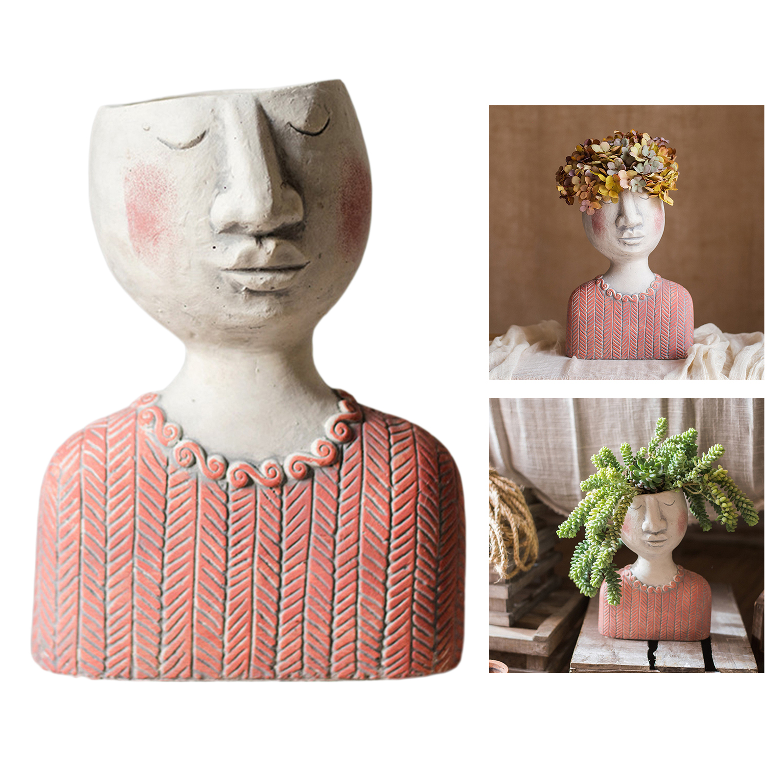 Creative Face Head Portrait Flower Pot Statue Succulent Planter Bouquet Vase