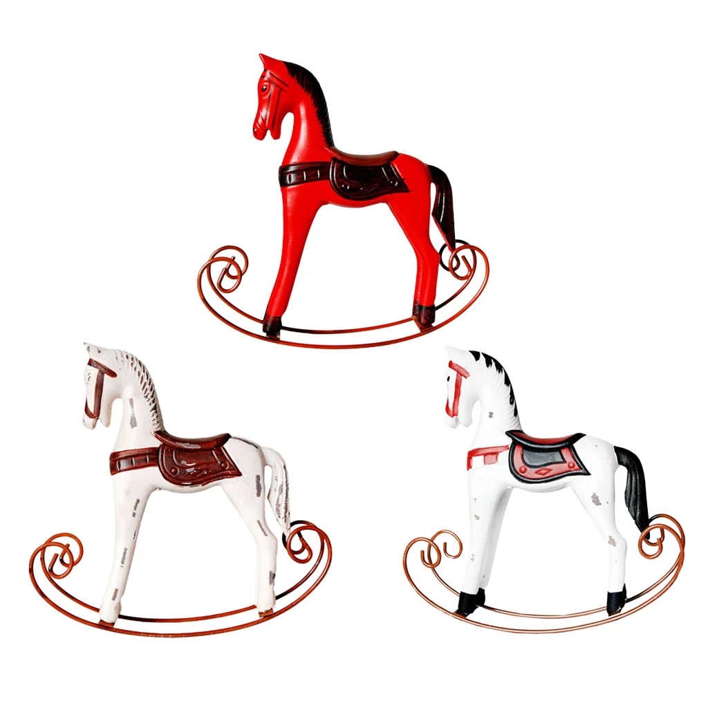 Mini Wooden Rocking Horse Craft Ornaments Furnishing Kids Toy Wedding Party Decoration