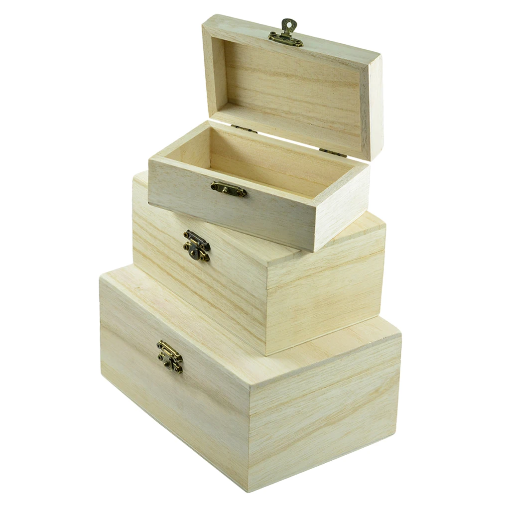 3 Sizes Plain Wooden Box Small Wood Hinged Memory Box, Jewelry Box, Wood Storage