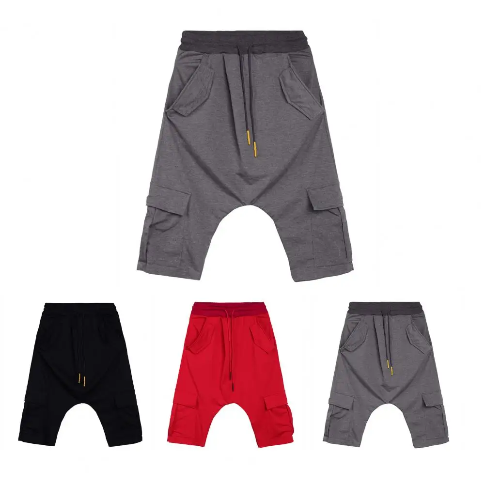 Men Harem Pants Adjustable Micro-elastic Soft Cotton Blend Low Crotch Cargo Trousers Summer Men's Clothing