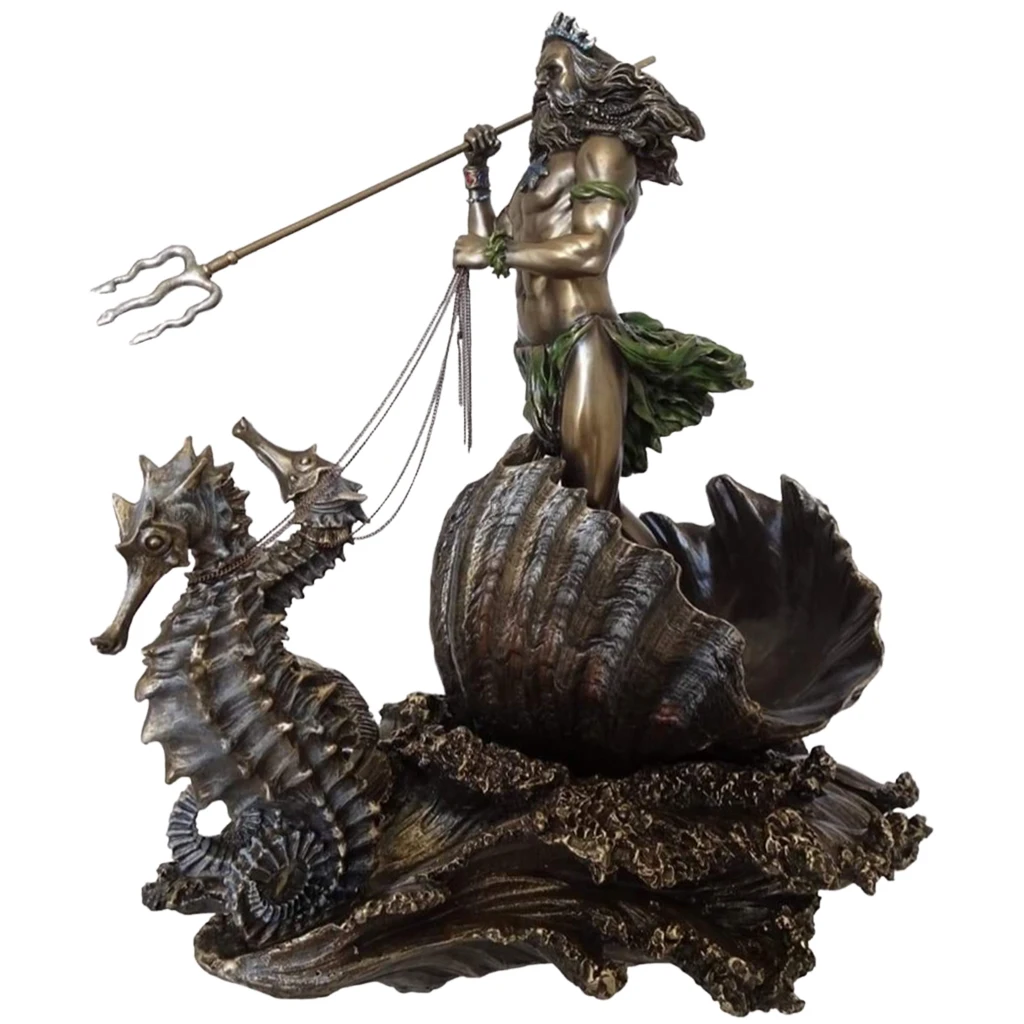 Greek God of the Sea Statue Figurine Resin Sculpture Poseidon on Seahorse