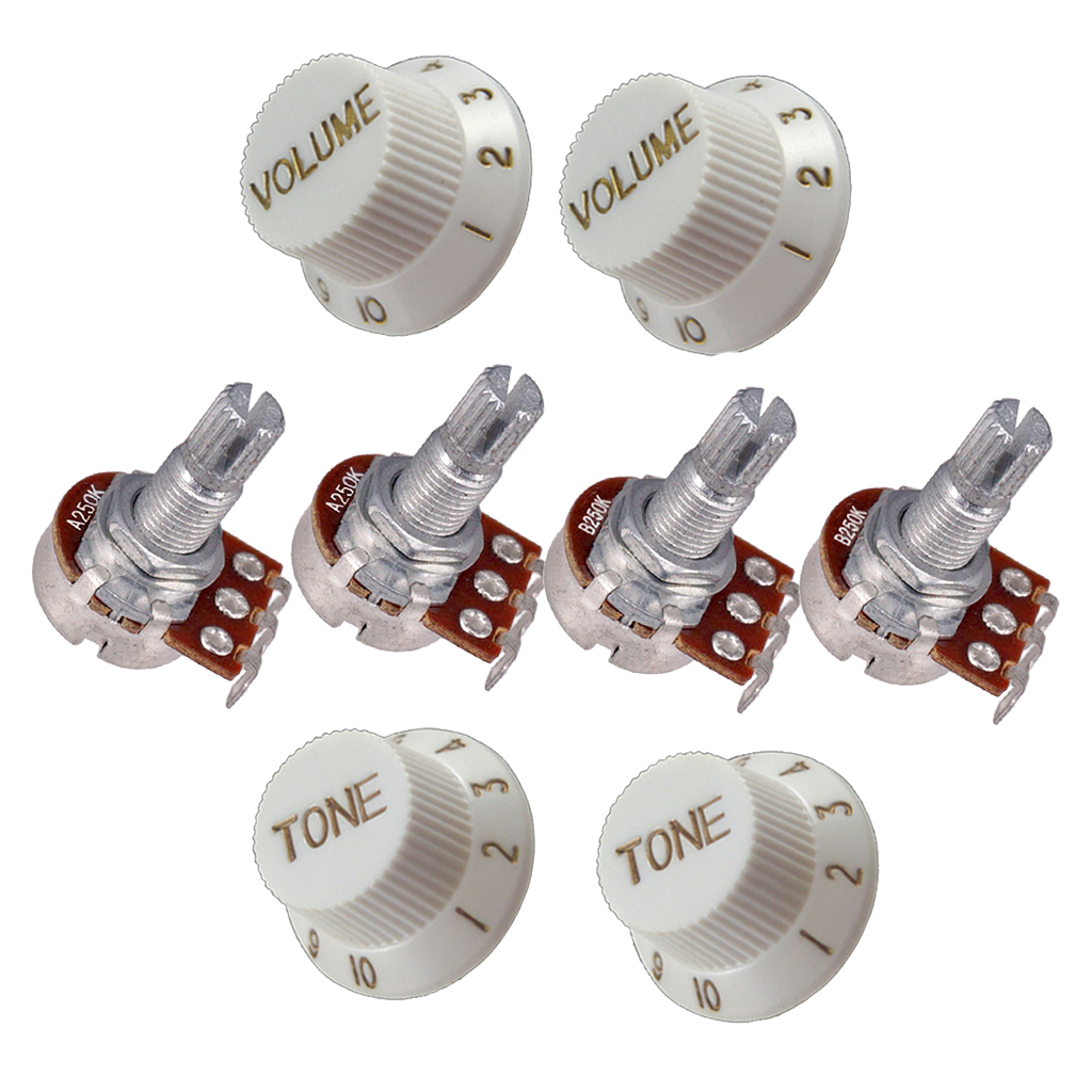 4 Pcs Guitar Potentiometer Audio Pots A250K B250K 18mm Replacement & 4 Pcs Guitar Volume Tone Control Knobs White