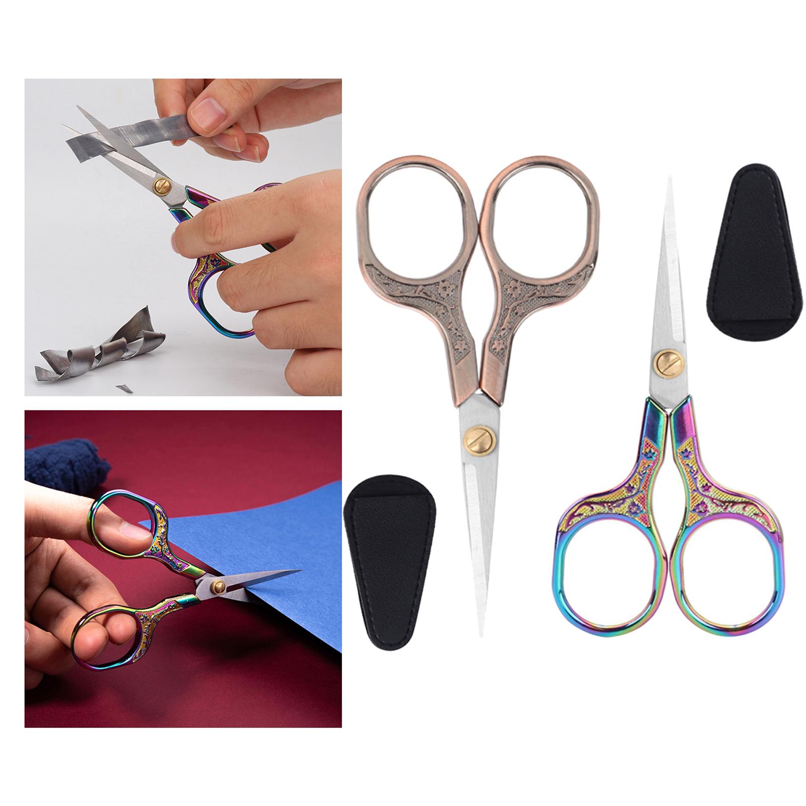 2PC Precision Scissors Vintage Style Sharp and Smooth Cutting Multi Purpose Handcraft DIY Tailor Scissor for Eyebrow Beard
