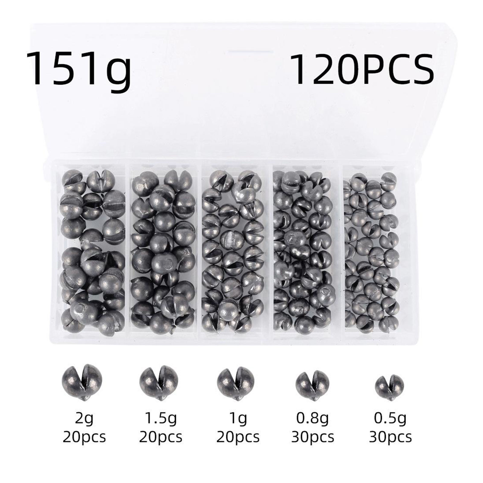 100/120pcs Fishing Weights Kit, Round Split Shot Sinker, Fishing Weights Egg Sinkers with Storage Box, - 5 Sizes