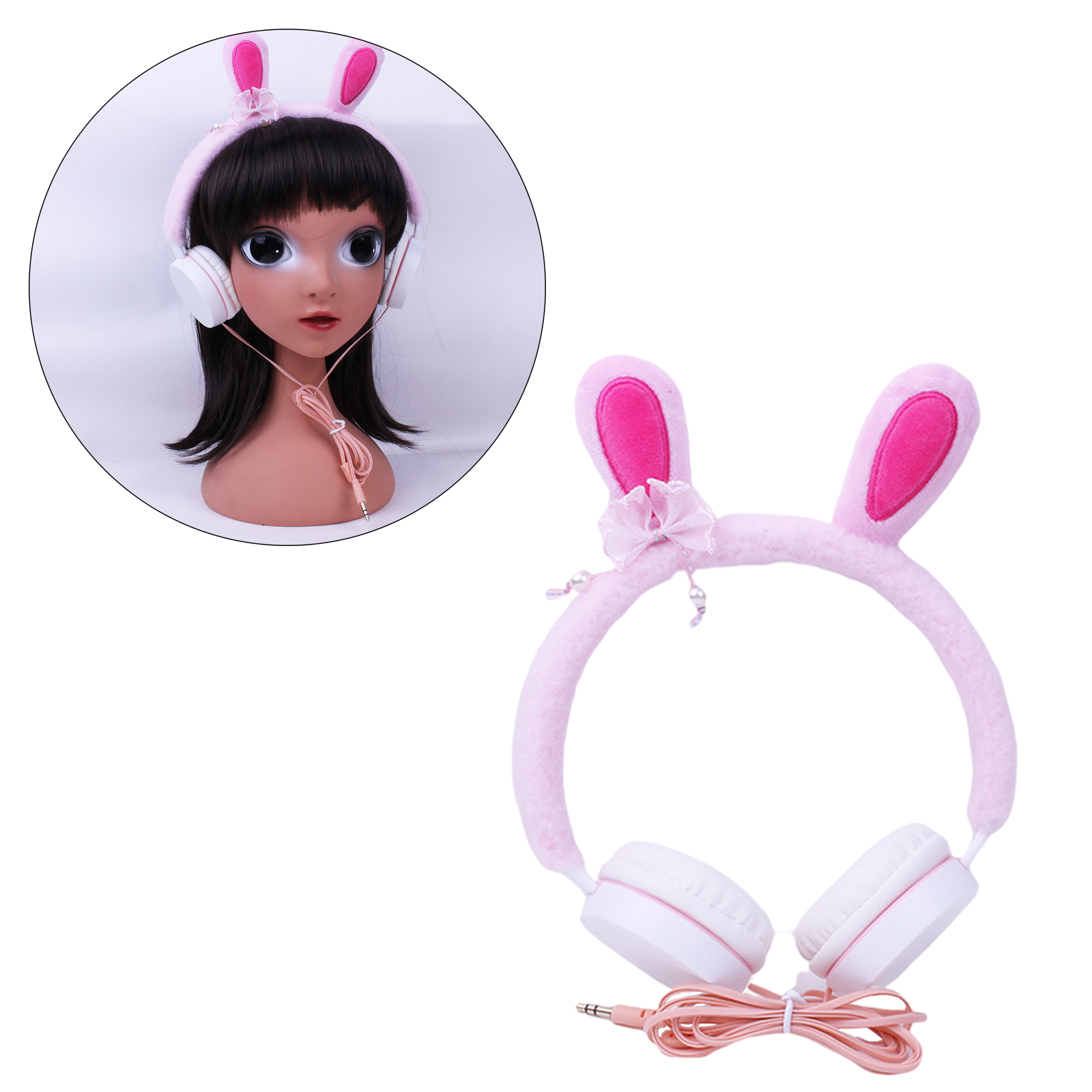 Girls 3.5mm Wired headphones Plush Over Ear Headset Volume Control for Phone Tablet