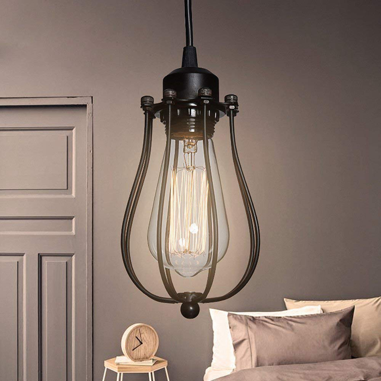 Metal Guard for Ceiling Lamp, Pendant String Light and Vintage Lamp Shades/Cover, Industrial Wire Fixture Iron Bird Cage