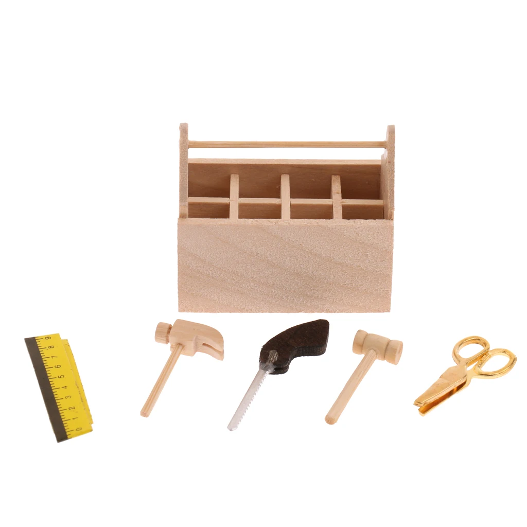1/12 Scale Miniature Dollhouse Wooden Toolbox Tools Furniture Accessories