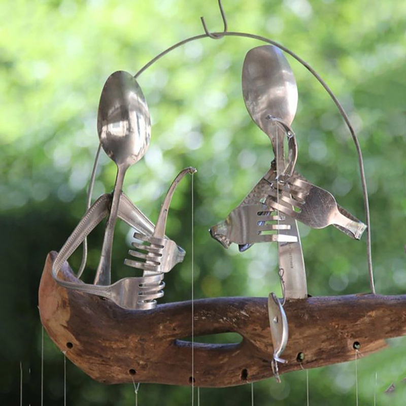 (🔥Hot Sale – 48% Off)fishing Man Spoon Fish Sculpture Wind Chime