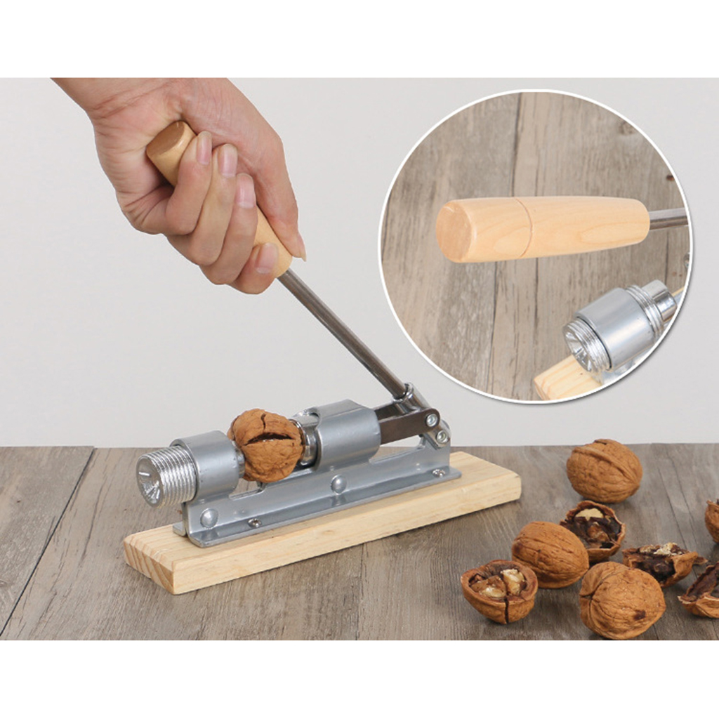 Heavy Duty Stainless Steel Pecan Nutcracker Tool , Wood Handle Base
