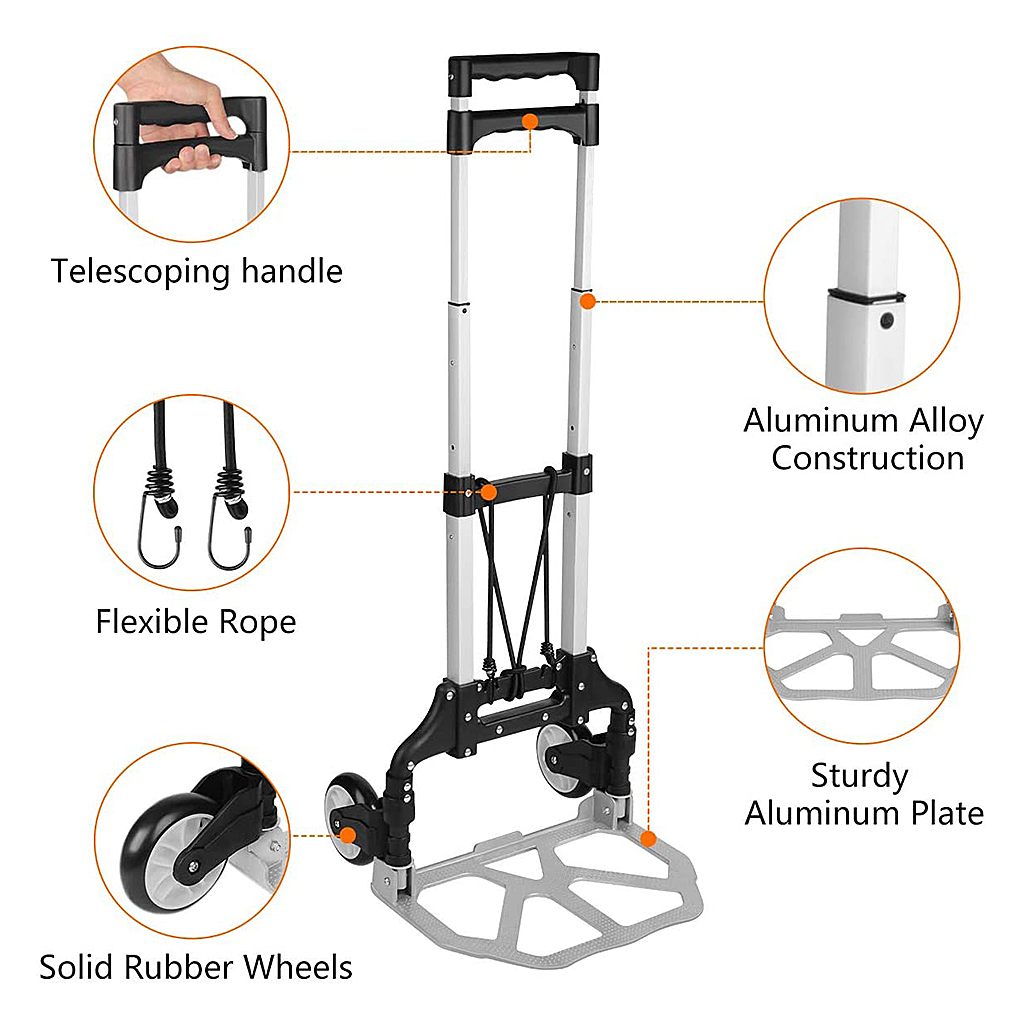 160 lbs Folding Hand Truck Wheel Barrow Cart Trolley for Shopping Delivering