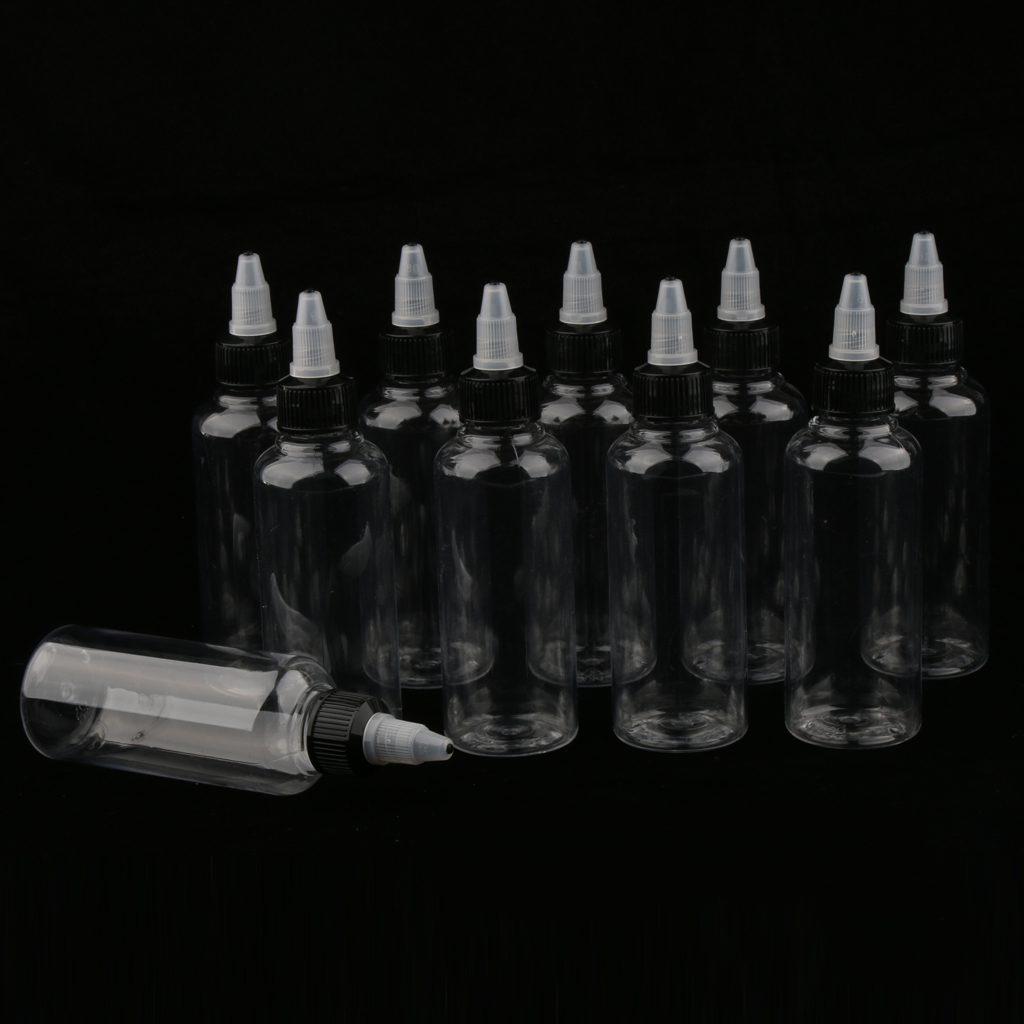 10x 100ml Plastic Bottle with  Top Cap - Solvents/Oils/Paint/Ink/Liquid