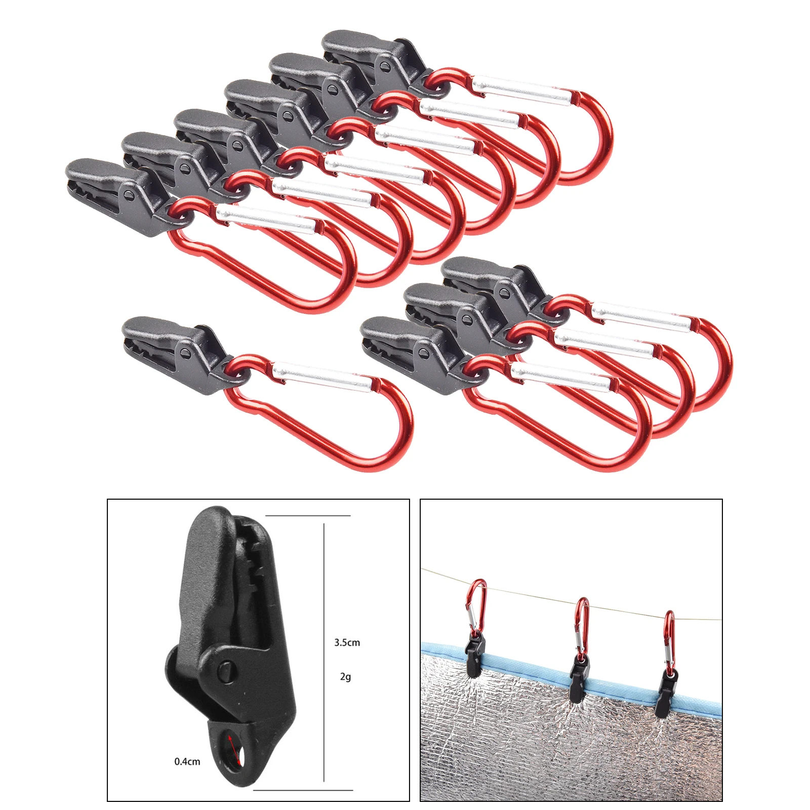 10x Tent Tarp Clamp Clip with D-Shaped Carabiners Durable Plastic Tarp Clips Lock Tent for Camping Hiking Field Hunting