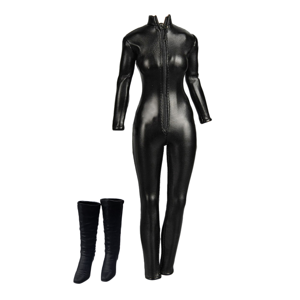 1/6 Girl Jumpsuit Zipper High Heel Shoes for 12