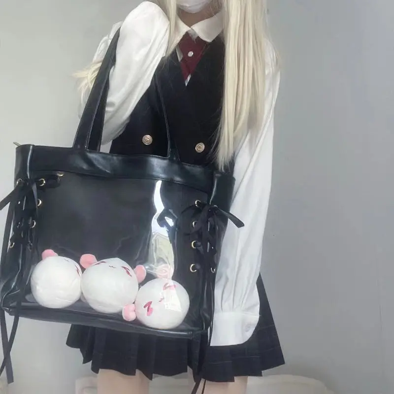 Xiuya Harajuku Kawaii Ita Bag 2022 Japanese JK Lolita Cute Shoulder Bags For Women Soft Leather Big Capacity Canvas Tote Shopper