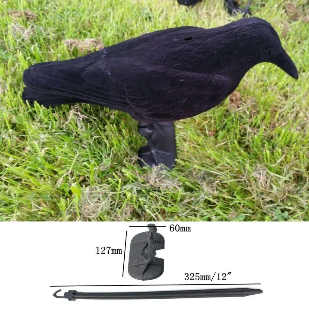 MagiDeal Durable Garden Flocked Hard Plastic Black Crow Hunting Decoy Raven Halloween Prop for Shooting Home Yard Field Decor