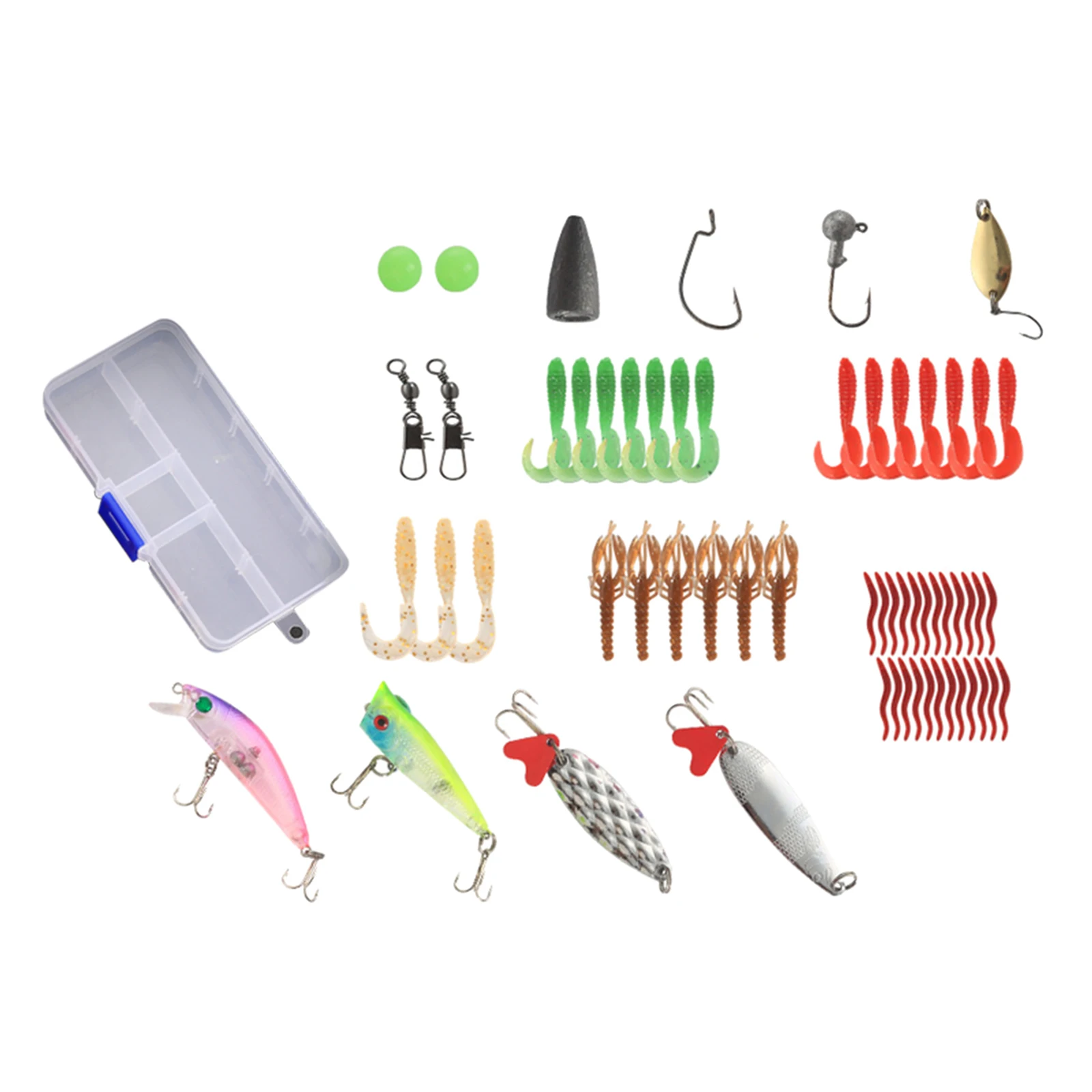 59Pcs Fishing Tackle Set, Portable Bass Fishing Baits Kit with Free Tackle Box,for Freshwater Saltwater Trout Bass Salmon