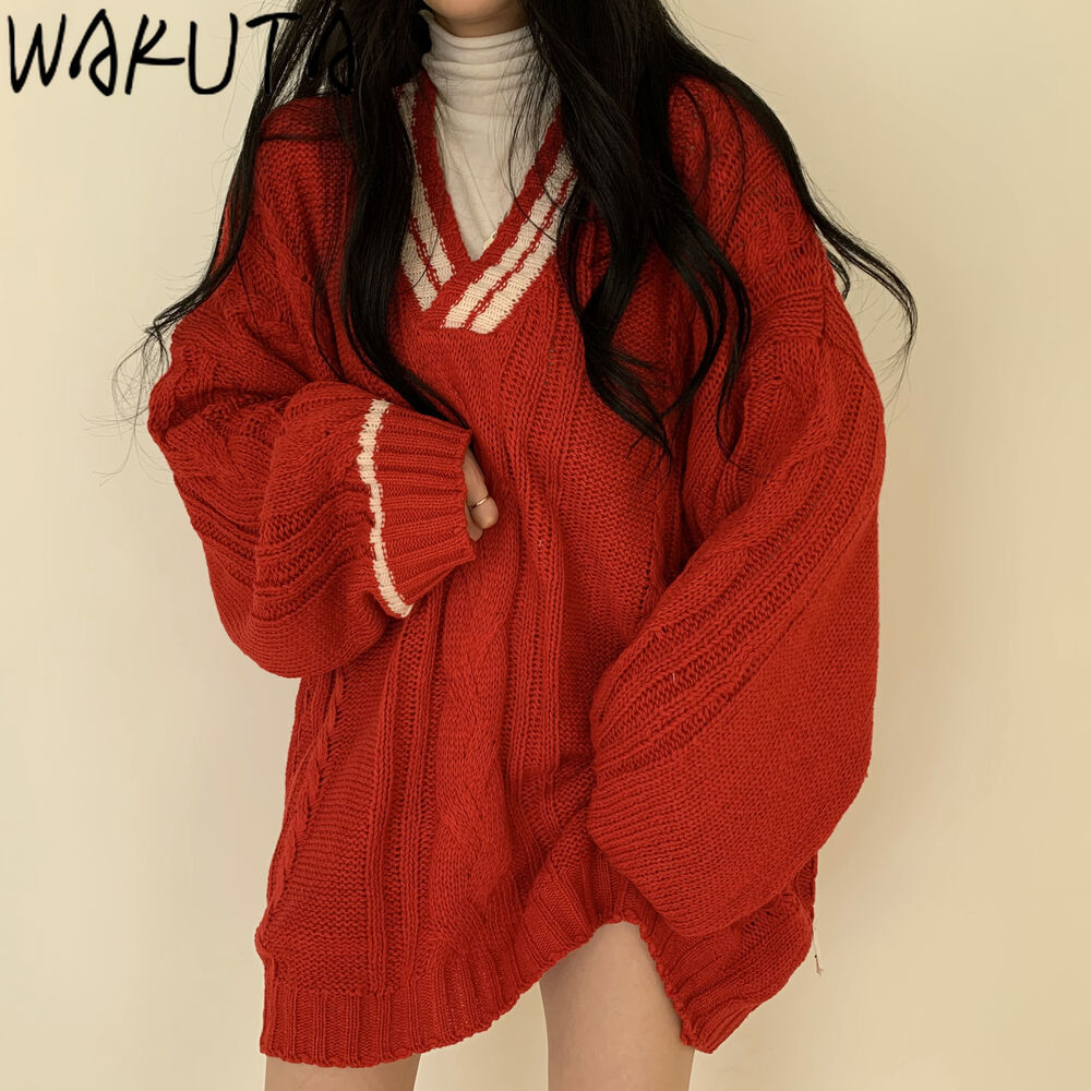 wakuta coreano camisola feminina oversized pescoço puff manga longa pullovers outono inverno vintage engrossar malha topos elegante