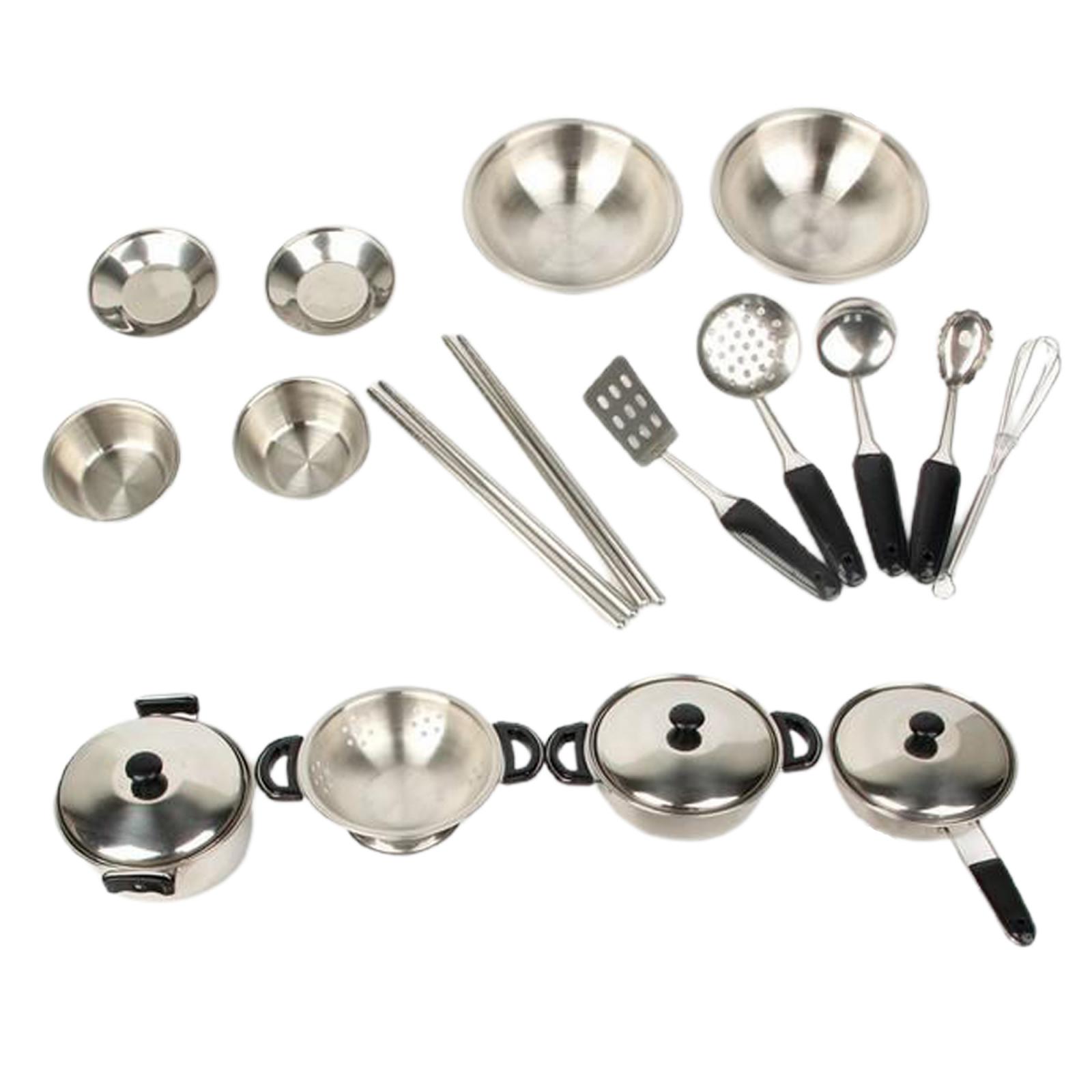 20Pcs/Set Kitchen Pretend Play Toys with Stainless Steel Cookware Pots and Pans Set, Cooking Utensils for Kids, Girls, Boys