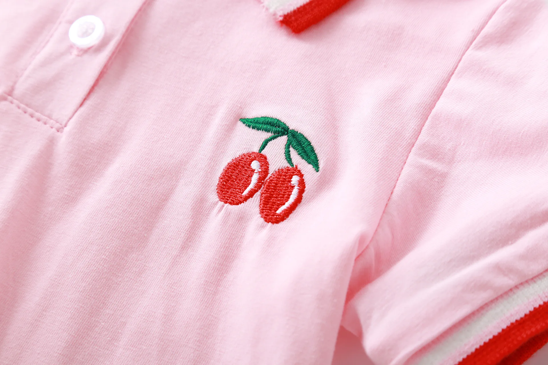Pretty Summer Cool Breeze Toddler Girls Cherry Embroidery Polo Dresses