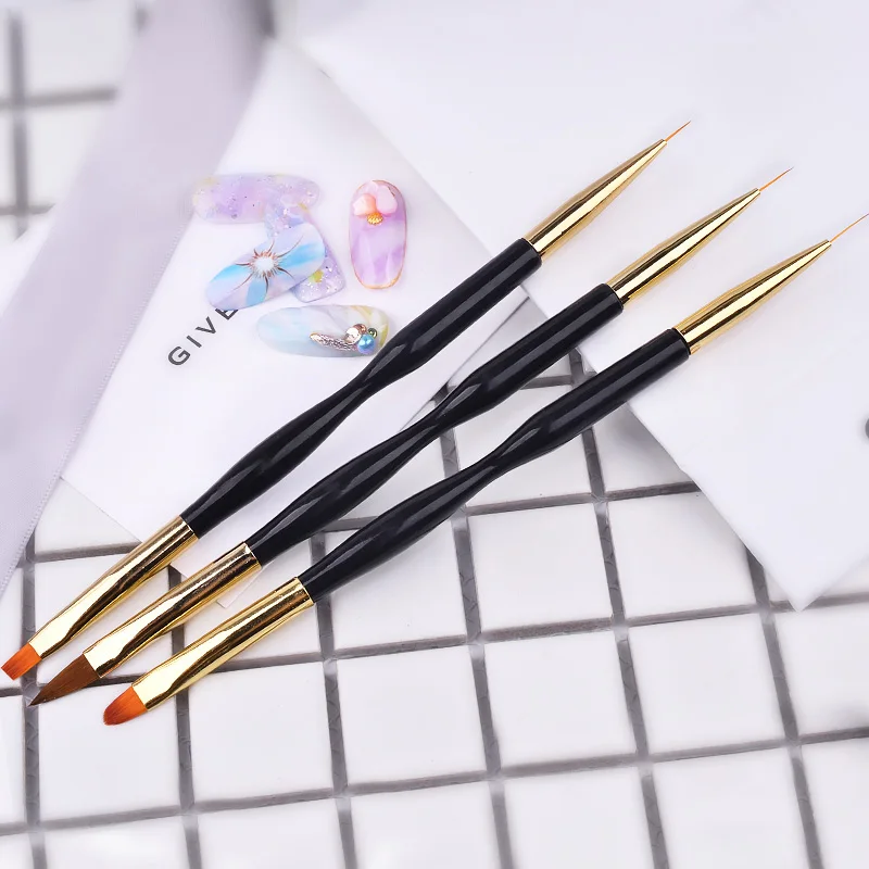3Pcs Acrylic French Stripe Nail Art Liner Brush Set 3D Tips Manicuring Ultra-thin Line Drawing Pen UV Gel Brushes Painting Tools