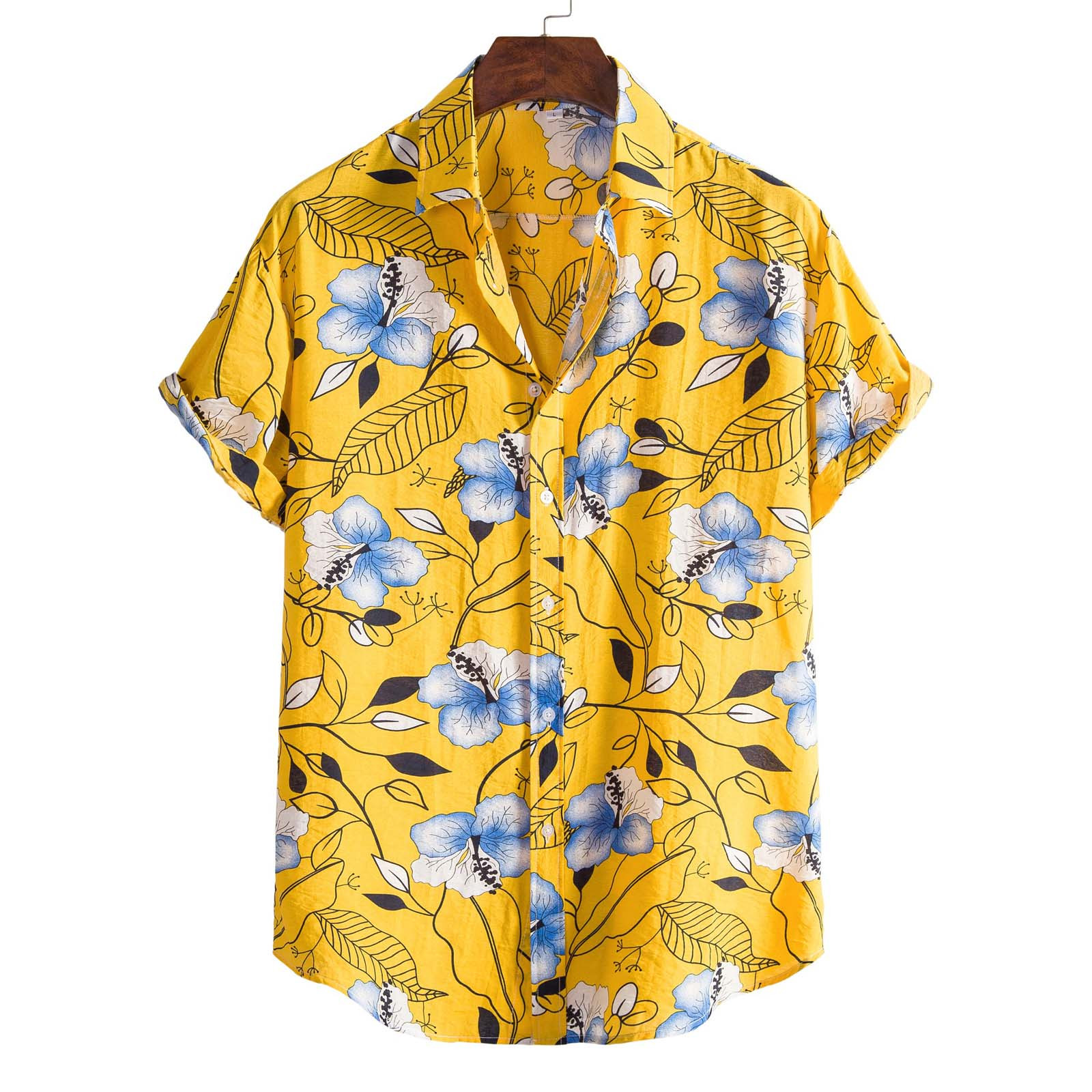 Linen Short Sleeve Shirt Men Summer Floral Loose Baggy Casual