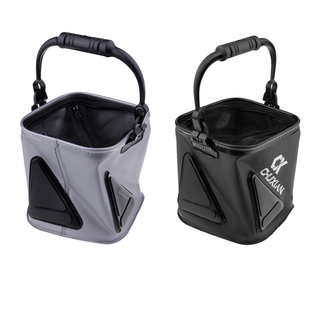 Portable Foldable Fishing Bucket Camping Picnic Car Storage Water Bucket with Mesh Lid 5m Rope Outdoor Fishing Basket Tackles