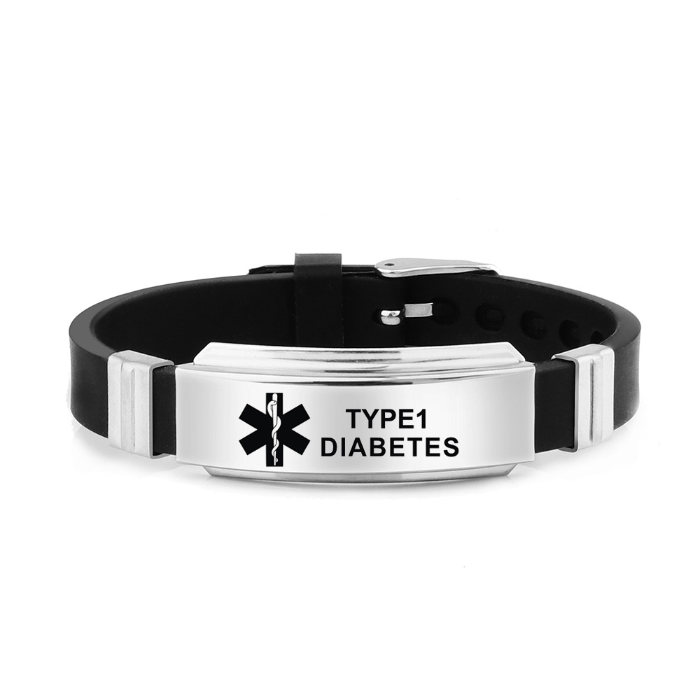 Diabetic Silicone Bracelets Customized DIY Alert ID Bracelet Adjustable Length ICE Wristband for Men Woman Kids