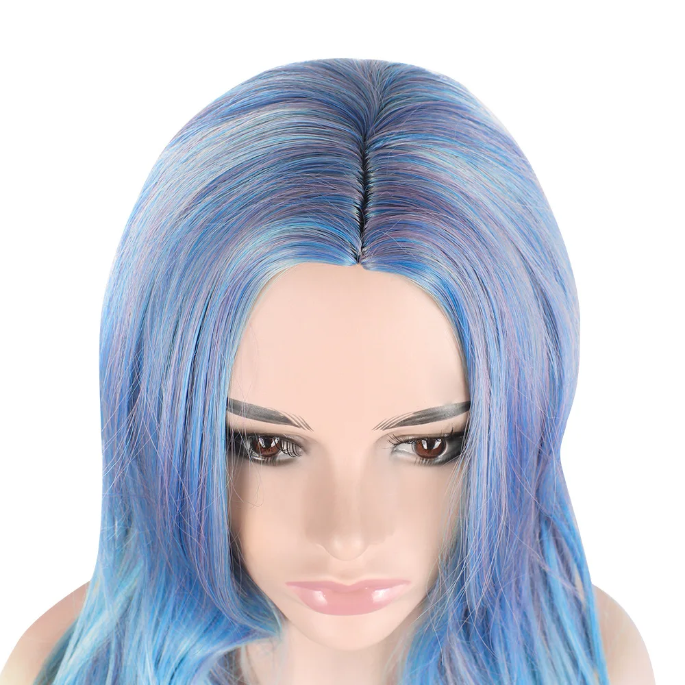azul parte central peruca cosplay