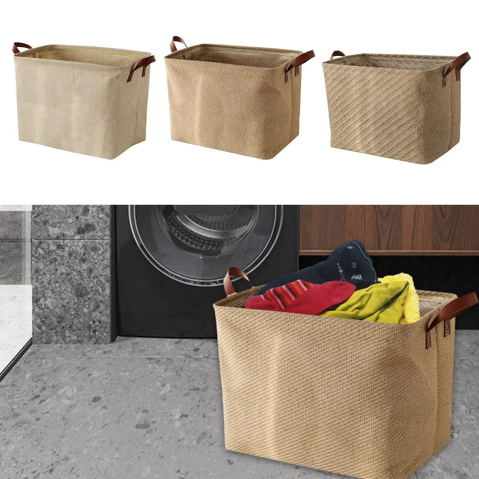 Foldable Storage Basket Decorative Dirty Clothes Organizer Basket with Handles for Home Dorm Office Closet Laundry Basket
