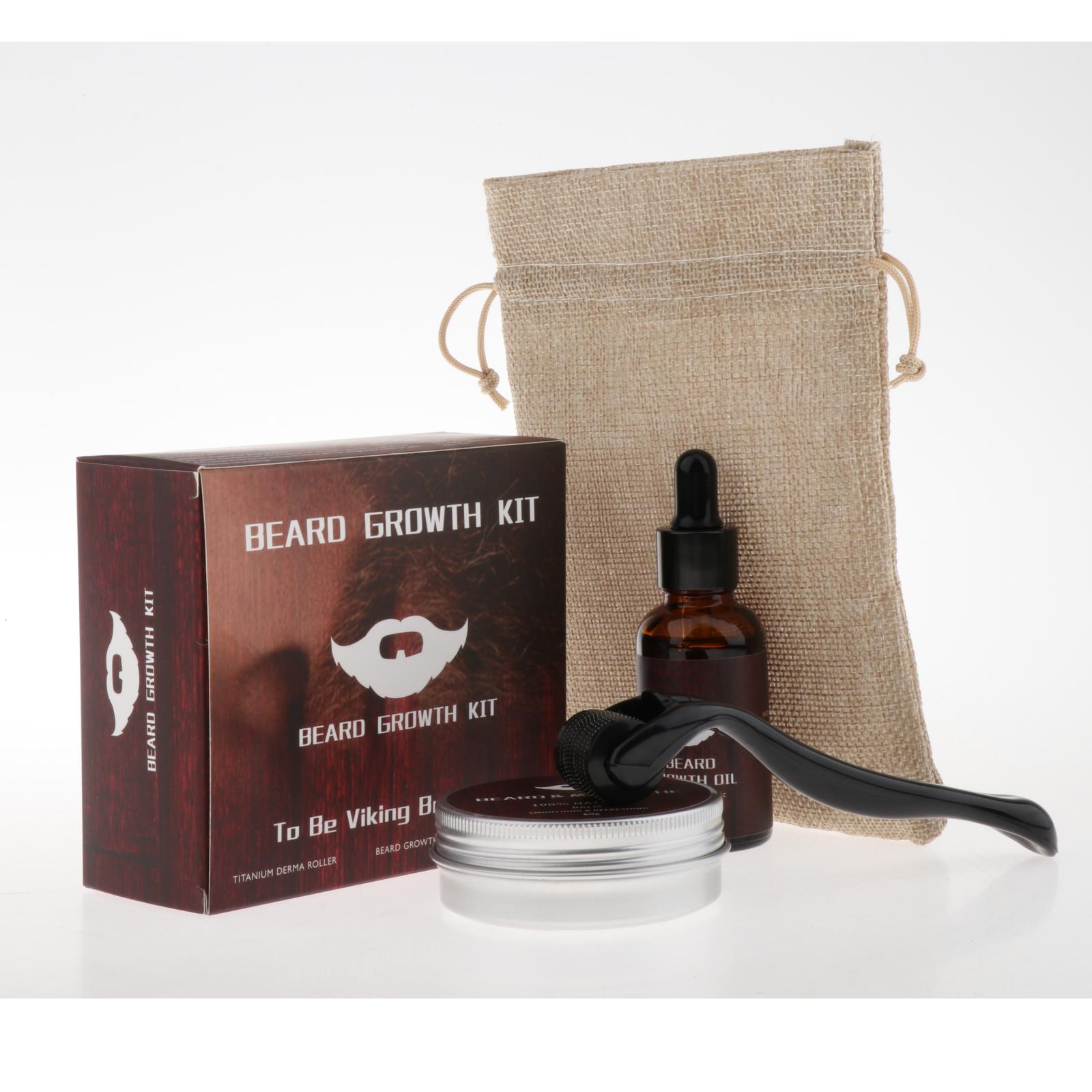 Beard Taming Kit Mustache Comb Grooming Styling Growth Oil Balm Roller Gift Set