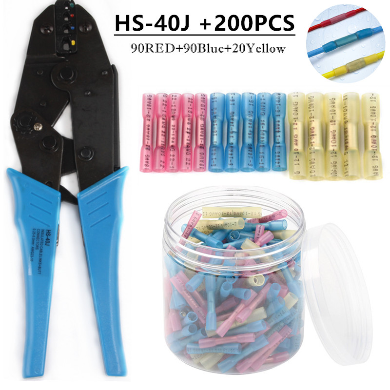 200PCS Schrumpf Terminals Butt Anschlüsse Crimpen Zange Wasserdichten Stecker Ratsche Zangen Vorisolierte HS-40J 23-10AWG – Detail 1