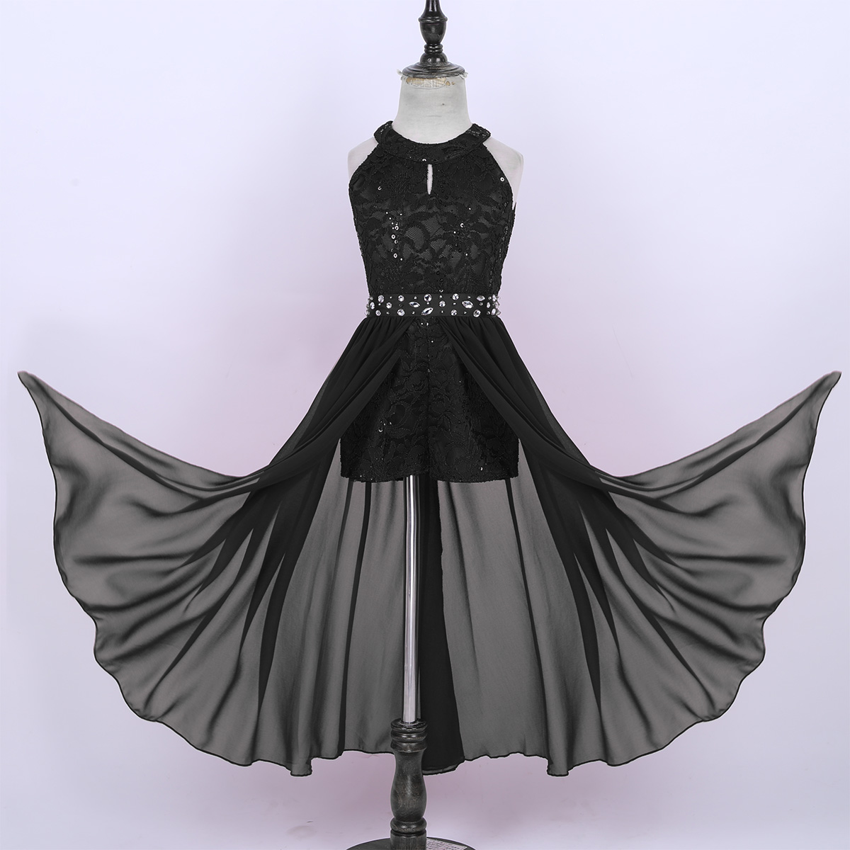 Kinder Mädchen Chiffon Kleid Blumenspitze Pailletten Stickerei Tanz Abendkleid Elegante Hochzeit Party Blumen Mädchen Prinzessin Kleid Strampler – Detail 26