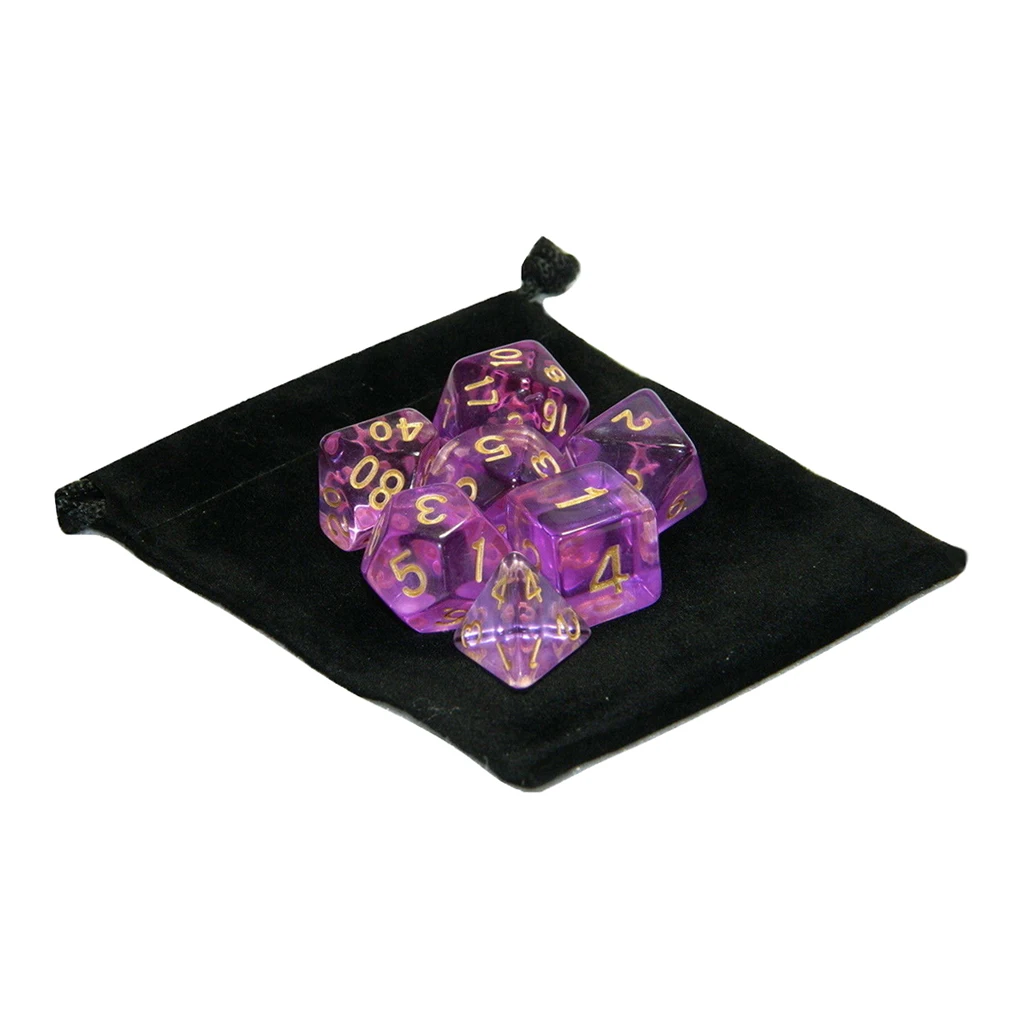 7pcs Polyhedral Dices with Storage Bag Set Board Play Puzzle Toys Props Accessary Fridends D4 D6 D8 D12