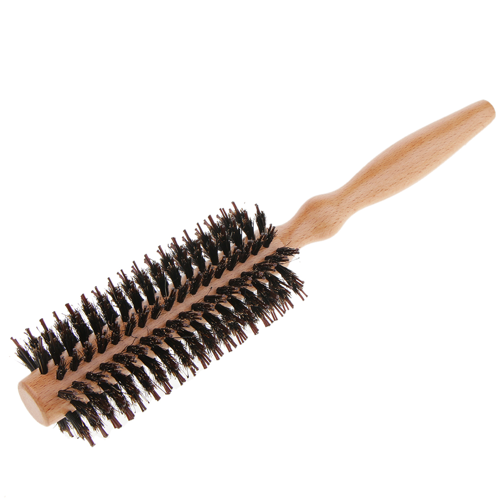 Round Brush Curling Hair Comb with Natural Wooden Handle Salon Hair Styling