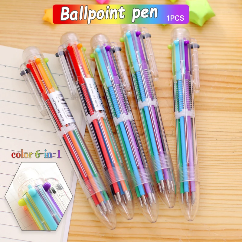 UK STOCK * 6 In 1 Great Fun Multicolour Retractable Ballpoint Pen 6 Colour 