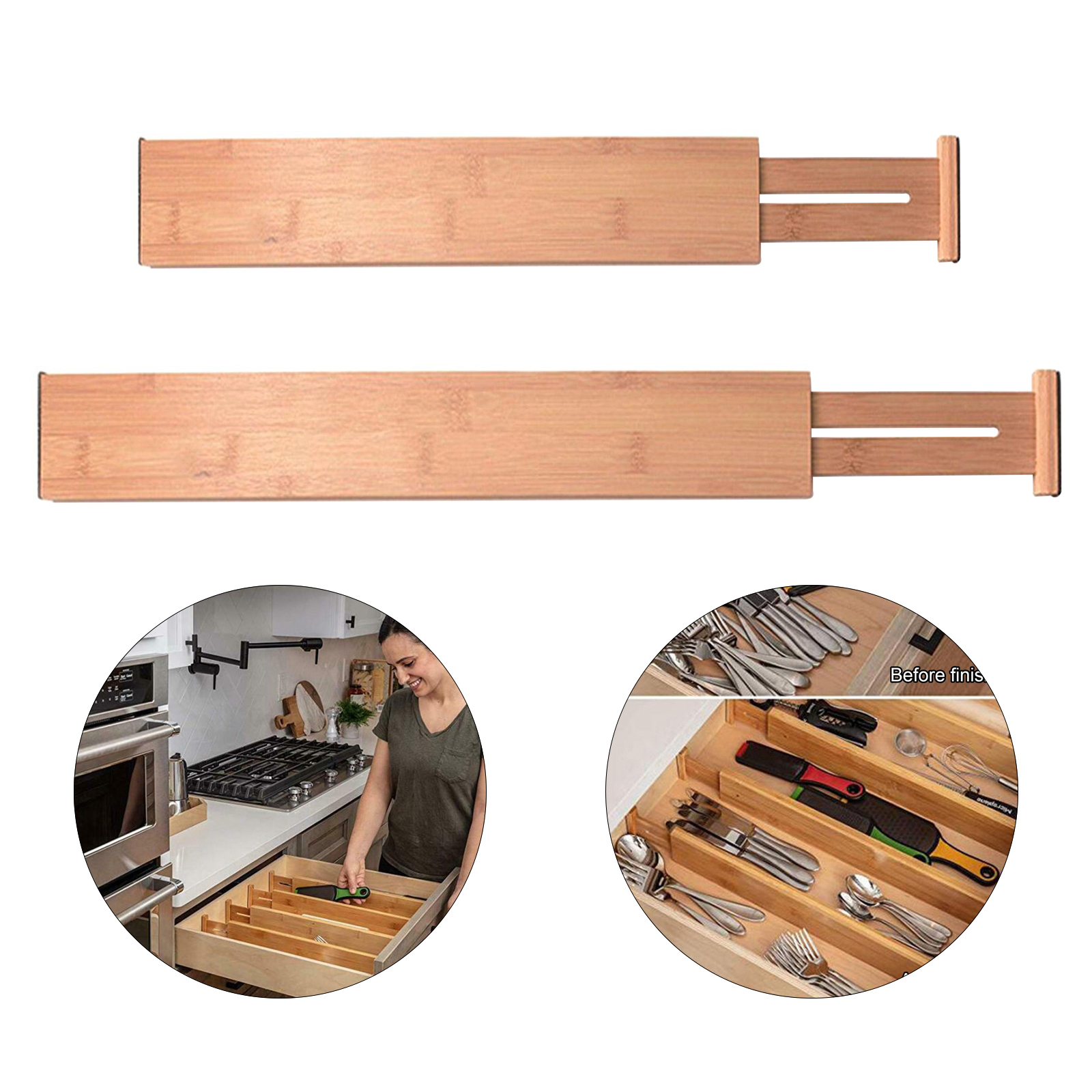 Adjustable Bamboo Drawer Dividers Organizer Large Expandable Organizing Dividers for Kitchen Utensils Dresser Bedroom Bathroom