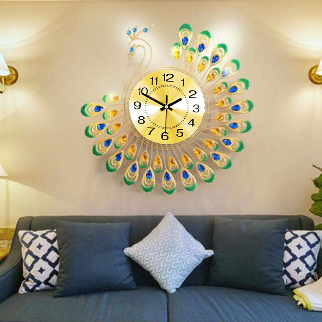 35cm Large European 3D Peacock Wall Clock Silent Battery Powered Art Hanging Clocks Living Room Office Kitchen Decorative