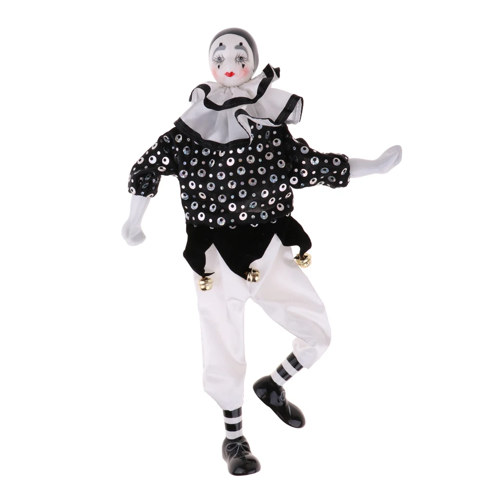 38cm Harlequin Pierrot Jester Clown Porcelain Doll in Clothes 15inch Tall #4