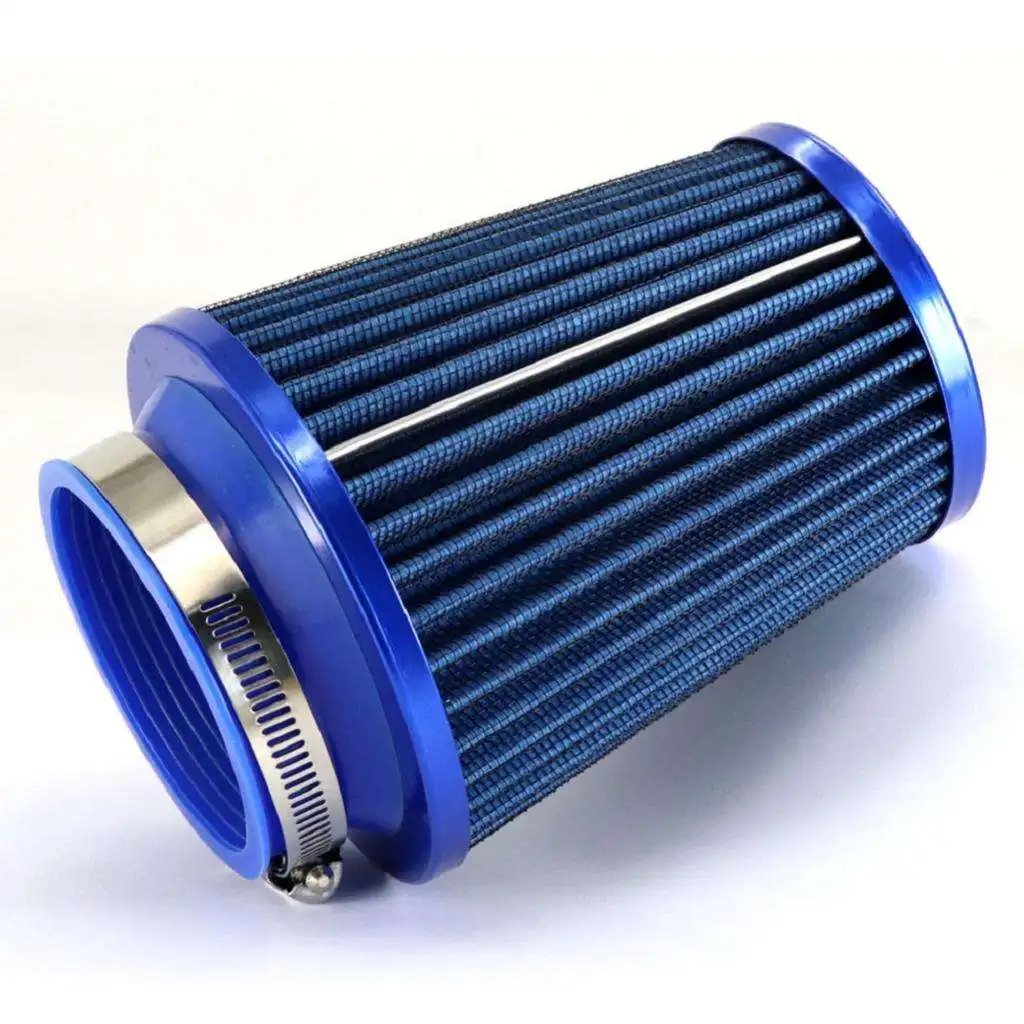 Blue 76mm Car Truck Turbo Cold Air Filter Round Cone High Flow